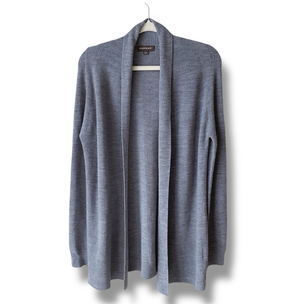 Repeat Fine Knit Merino Wool Long Grey Cardigan Size 38/S